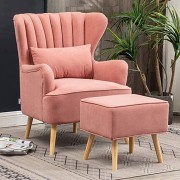 Furniture City Wing Chair for Living Room Bedroom High Back Arm Chair Cushioned Lounge Chair Single Seater Sofa |Luxury Rest Chair Arm Chair (Colour Pink)(Teak Wood)