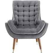 FINE WOOD ART Wing Back Chair for Living Room | Wing Chair for Living Room/High Back Arm Chair/Ideal for Home Colour(Blue) (Grey)