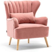 Furniture City Wing Chair for Living Room Bedroom High Back Arm Chair Cushioned Lounge Chair Single Seater Sofa |Luxury Rest Chair Arm Chair (Colour Pink)(Teak Wood)