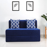 uberlyfe Two Seater Sofa Cum Bed - Perfect for Guests - Chennile Fabric Washable Cover with 2 Cushions(Semicircle Pattern) - Dotted Blue | 4' X 6' Feet