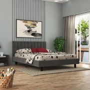 DRIFTINGWOOD Solid Engineered Wood Low Height Queen Size Bed Without Storage | Wooden Double Bed | Low Floor/Lying/Rise/Level/Profile Cot Bedroom Furniture | Grey, Mattress Size: 78x60 Inch
