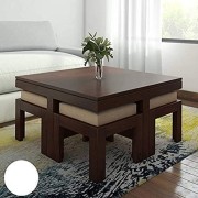 Aasaliya Art Solid Sheesham Wood Coffee Table With 4 Stool | Square Centre Table With Stool For Living Room | Patio Table With 4 Puffy For Home | Hotel Lounge Table | Rosewood, Espresso Finish
