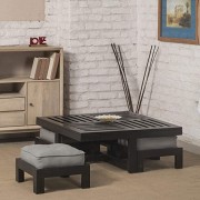 AASALIYA Art Solid Sheesham Wood Coffee Table with 4 Stool | Square Centre Table with Stool | Rosewood, Charcoal Black