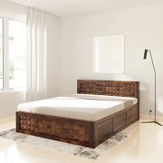 Amazon Brand - Solimo Tanto Queen Size Solid Sheesham Wood Bed with Box Storage (Natural Finish)