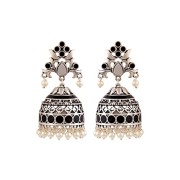 Voylla Brass Silver Oxidised Plating Rangabati Pink Embellishments Jhumka Earrings with Pearl Beads for Women and Girls