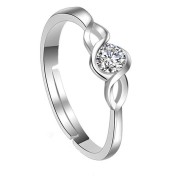 Jewels Galaxy Delicate American Diamond Silver Plated Elegant Adjustable Ring for Women/Girls