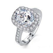 Jewels Galaxy Delicate American Diamond Silver Plated Elegant Adjustable Ring for Women/Girls