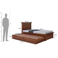 GANPATI ARTS Sheesham Wood Armania Single Size Trundle Bed with 1 Extra Pullout Bed Storage Wooden Bed Furniture for Bedroom Living Room Home Hostel (Natural Finish)