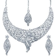 Sukkhi Sleek Rhodium plated AD Stone Necklace Set for Women