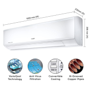Cruise 1.5 Ton 3 Star Inverter Split AC with 7-Stage Air Filtration (100% Copper, Convertible 4-in-1, PM 2.5 Filter, 2022 Model, CWCVBH-VQ1W183, White)