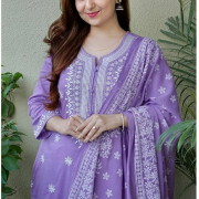 Prakhya Women's Ethnic Wear Short Flared Kurti with Sharara and Mulmul Dupatta- Kurti with Heavy Embroidery Yok