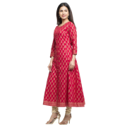 Yash Gallery Women Cotton Slub Checks Print Anarkali Kurta (Yellow)