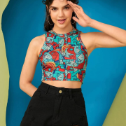 TOPLOT Crop Top for Women/Tops for Women/Trendy New Top/Crop Top for Women/Tops for Girls/Tops for Women Stylish Latest/Western Tops for Women (T-Crop-Top-5018-S)