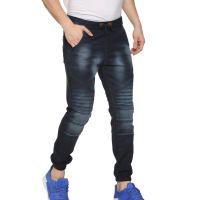 Campus Sutra Men’s Classic Blue Dark-Washed Regular Fit Denim Jeans with Drawstring Premium Stretchable Cotton Mid-Rise Crafted with Comfort Fit and High Performance for Everyday Wear