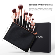 Amazon Brand – Eono Makeup Brushes 15Pcs Professional Makeup Brush Set Foundation Face Powder Blush Eyeshadow Brushes Concealers with PU Leather Bag