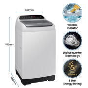 Samsung 6.5 Kg 5 Star Inverter Fully-Automatic Top Loading Washing Machine (WA65T4262GG/TL, Gray, Wobble technology)