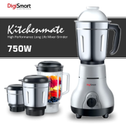 DigiSmart Kitchen Mate 750 Watt Mixer Grinder (Gray and Black) | 4 Jars | | Comes With 2 Year Warranty |