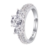 I Jewels 18k Rose Gold & Silver Plated Elegant CZ American Diamond Sparkling Adjustable Finger Ring For Women (FL177-1)
