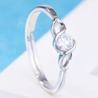 Jewels Galaxy Delicate American Diamond Silver Plated Elegant Adjustable Ring for Women/Girls