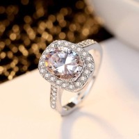 Jewels Galaxy Delicate American Diamond Silver Plated Elegant Adjustable Ring for Women/Girls
