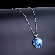 Fashion Frill Jewellery Silver Chain For Girls Boys Moonstone Glow in the Dark Moon Round Shape Silver Plated Chain Necklace Pendant For Men Boys Women Girls Anniversary Gift Stylish Chain Necklace Crystal Pendant