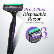 LetsShave Pro 3 Plus Disposable Shaving Razor for Men, Triple Blade Razor with Rubber Grip Handle and Safety Cap, Pack of 5