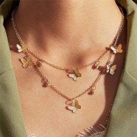 Shining Diva Fashion Latest Multilayer Non Precious Base Metal Cubic Zirconia Golden Western Neckpiece Neck Chain Necklace for Women (12249np)