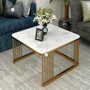 Square Coffee Tables,2 Square Nesting Table Set Coffee Table with Storage Open Shelf for Living Room Modern Minimalist Style Furniture Side End Table (Gold & White)