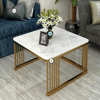 Square Coffee Tables,2 Square Nesting Table Set Coffee Table with Storage Open Shelf for Living Room Modern Minimalist Style Furniture Side End Table (Gold & White)