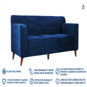 Solimo Henery 3 Seater Sofa (Velvet Fabric, Blue)