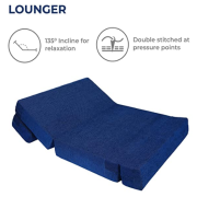 uberlyfe Two Seater Sofa Cum Bed - Perfect for Guests - Chennile Fabric Washable Cover with 2 Cushions(Semicircle Pattern) - Dotted Blue | 4' X 6' Feet